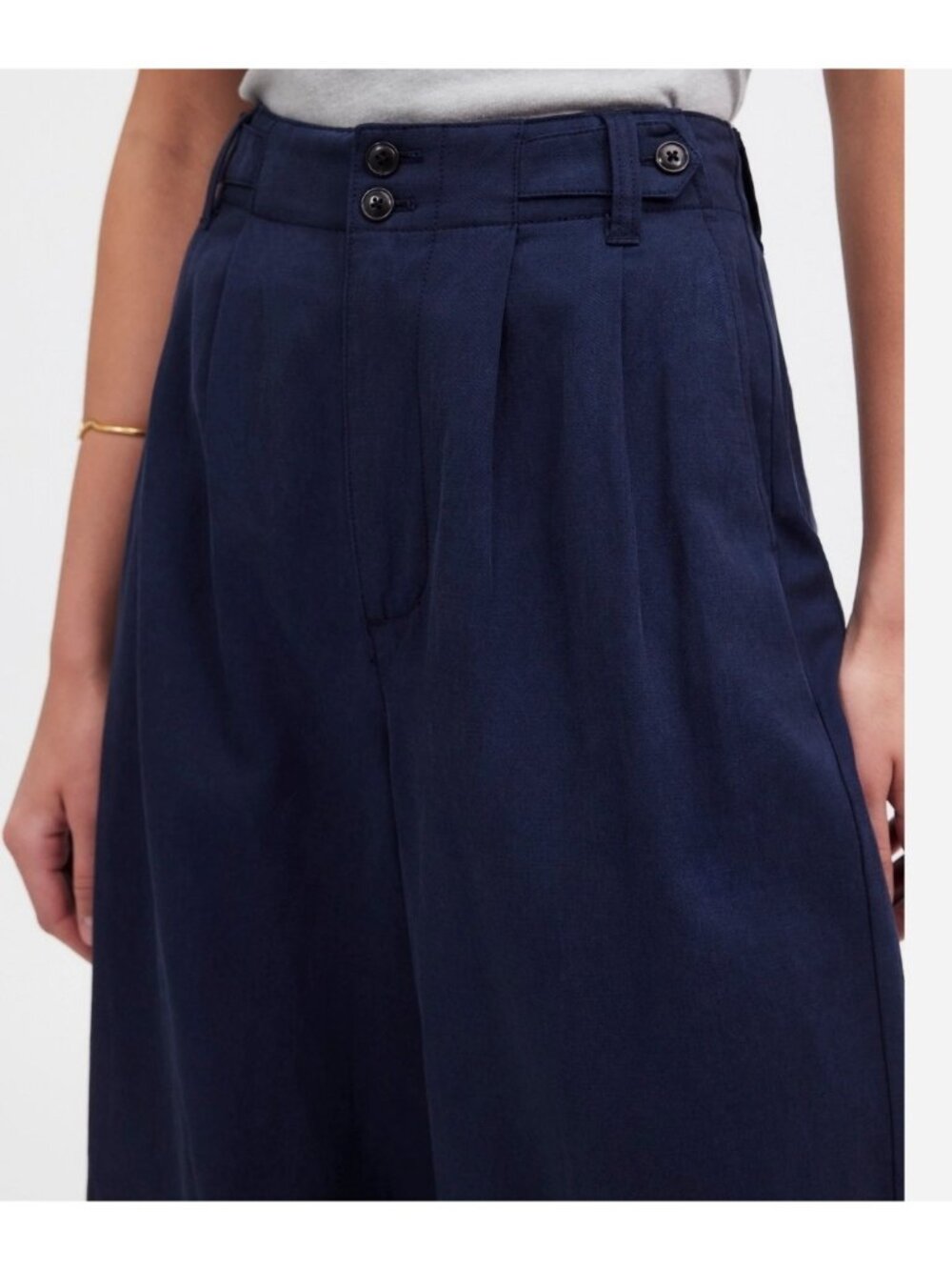 Madewell Harlow Wide-Leg Linen Blend Pants Womens 14 Dark Blue